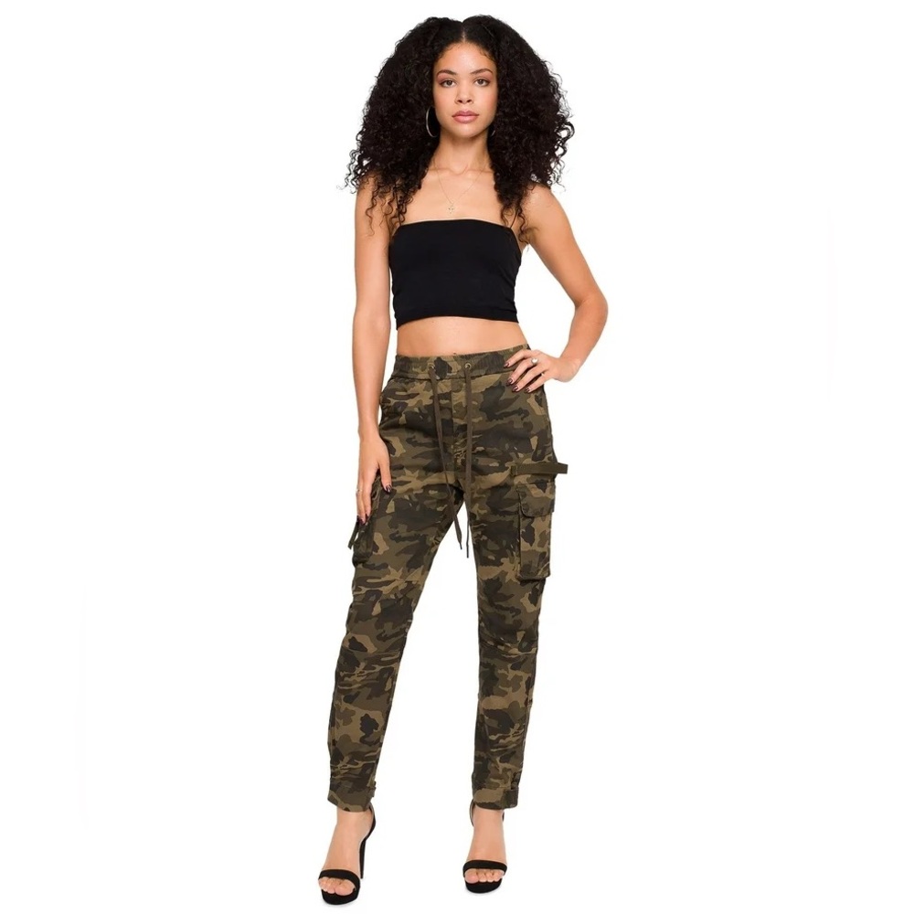 Camouflage Cargo Joggers Olive Green AMERICAN BAZI Hip-Hop Grunge, Small